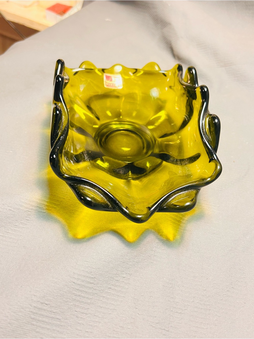 Vibrant Yellow Ruffled Glass Accent Bowl